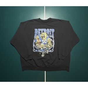 Vintage Style Detroit Lions Football Crewneck Sweatshirt 2XL XXL Black Big Lion